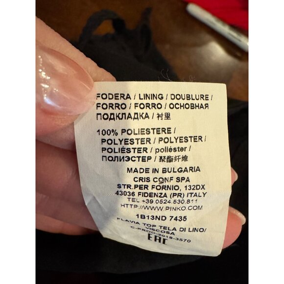 Pinko Shirt Women 2 Black Ruched Gathered Tie Front Cropped‎ Cami Gothic Sexy - Picture 10 of 11